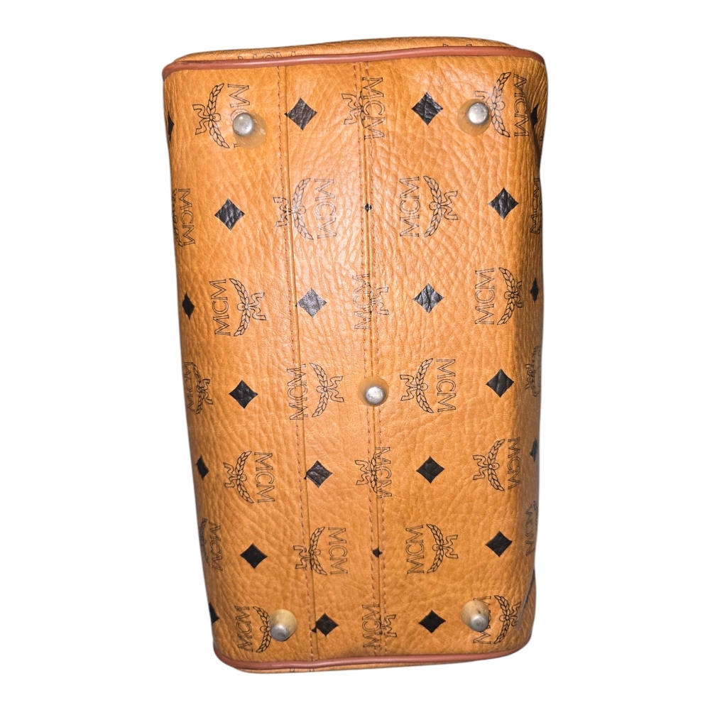 MCM Vintage Monogram Logo Visetos Boston Bag Tan Leather PVC Handbag, WI… - Picture 8 of 17